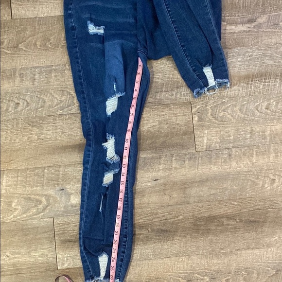 Dark Blue Distressed Denim Women's Jeggings XXL - Picture 4 of 5